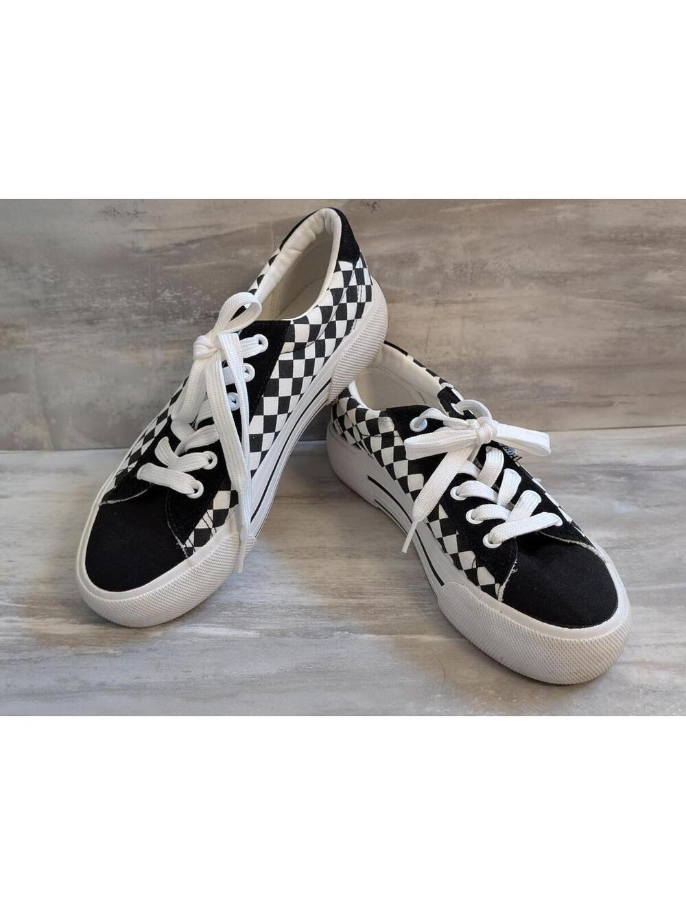 Mudd Black and White Checkerboard Canvas Sneakers Size 8
